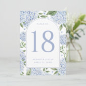 Cartes de numéros de table à arche d'hortensia ble (Debout devant)