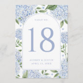 Cartes de numéros de table à arche d'hortensia ble (Devant)