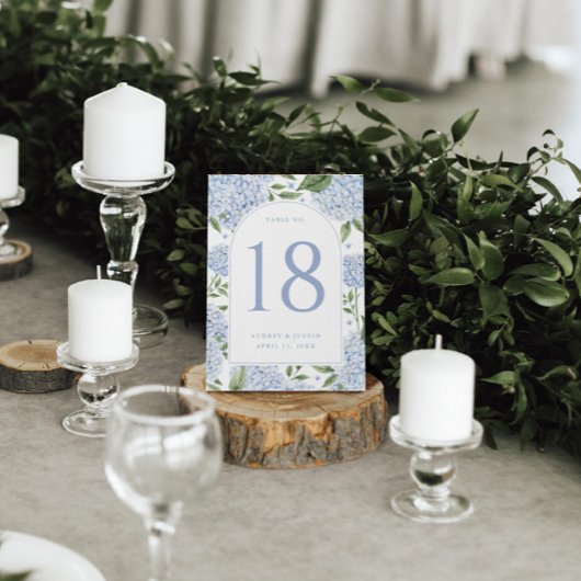 Cartes de numéros de table à arche d'hortensia ble