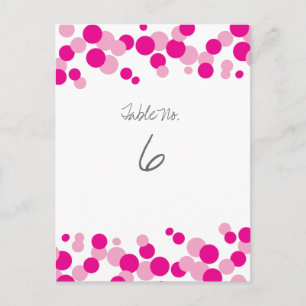 Cartes de numéros de table à confettis bulles rose