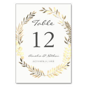 Cartes de numéros de table à couronne de feuilles