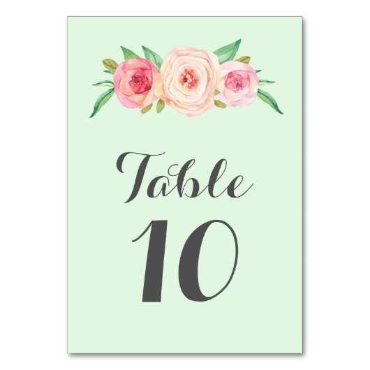 Cartes de numéros de table à fleurs rose et menthe (Par défaut)