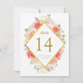 Cartes de numéros de table à motif élégant de rose (Dos)