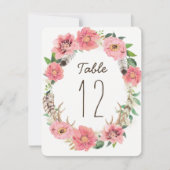 Cartes de numéros de table à plumes bohèmes aquare (Devant)