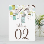 Cartes de numéros de table avec pots Mason bleus e (Debout devant)