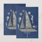 Cartes de numéros de table Bateau argenté nautique (Devant / Derrière)