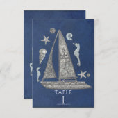 Cartes de numéros de table Bateau et plage argenté (Devant / Derrière)