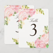 Cartes de numéros de table charmantes aux pivoines (Devant / Derrière)