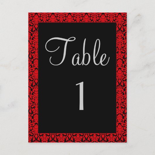 Cartes de numéros de table Damas Noir et Rouge (Devant)
