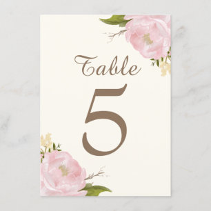 Cartes de numéros de table de mariage aux pivoines