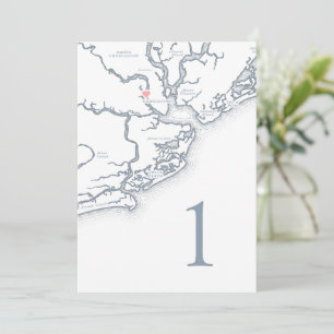 Cartes de numéros de table de mariage avec carte d