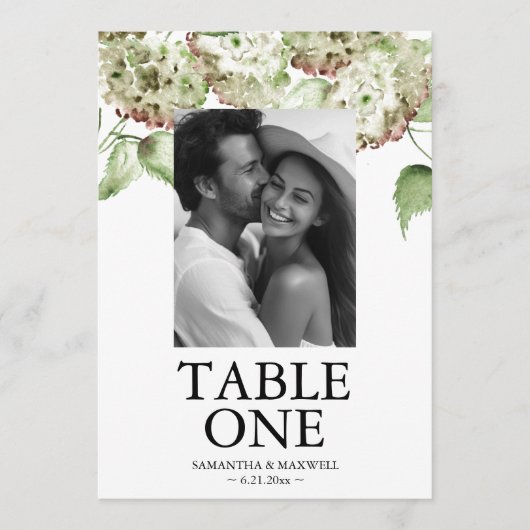 Cartes de numéros de table de mariage avec Hortens (Devant)