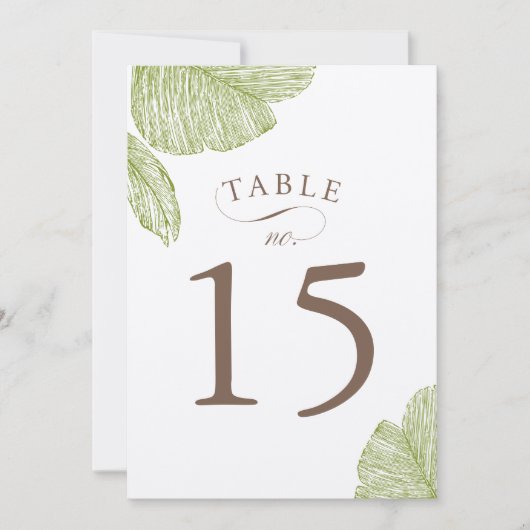 Cartes de numéros de table de mariage avec palmier (Devant)