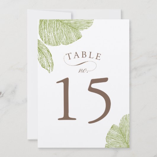 Cartes de numéros de table de mariage avec palmier (Dos)