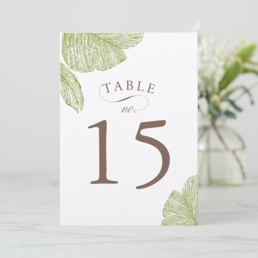 Cartes de numéros de table de mariage avec palmier (Debout devant)