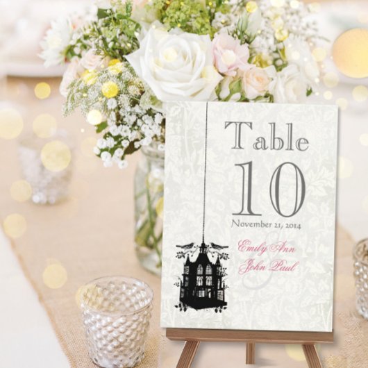 Cartes de numéros de table de mariage Cage à oisea