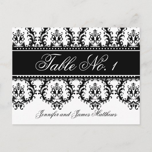 Cartes de Numéros de Table de Mariage Damassé Noms (Devant)
