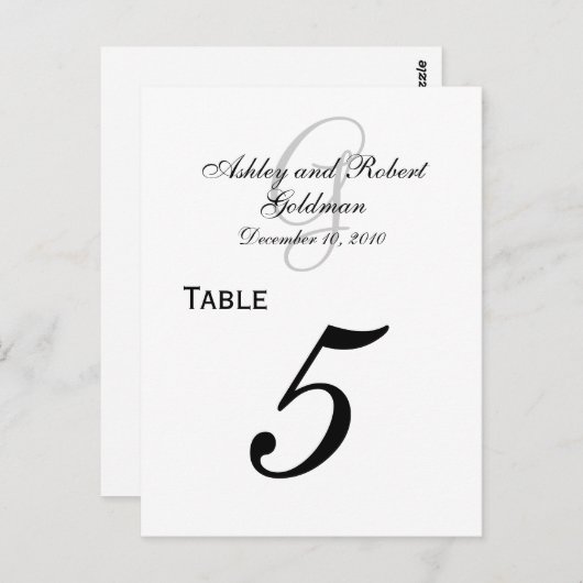 Cartes de numéros de table de Mariage de monogramm (Devant / Derrière)