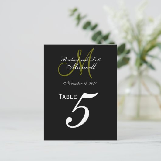 Cartes de numéros de table de Mariage de monogramm (Debout devant)