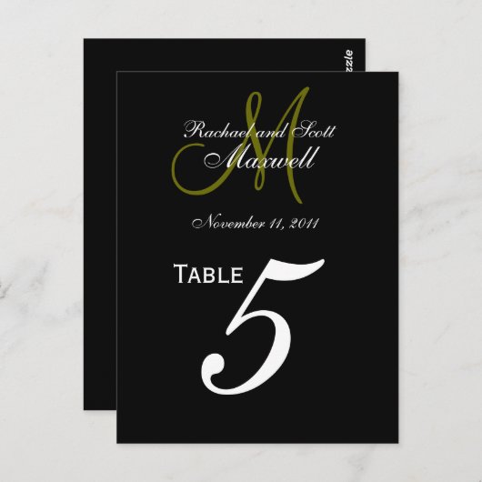 Cartes de numéros de table de Mariage de monogramm (Devant / Derrière)