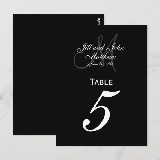 Cartes de numéros de table de Mariage de monogramm (Devant / Derrière)