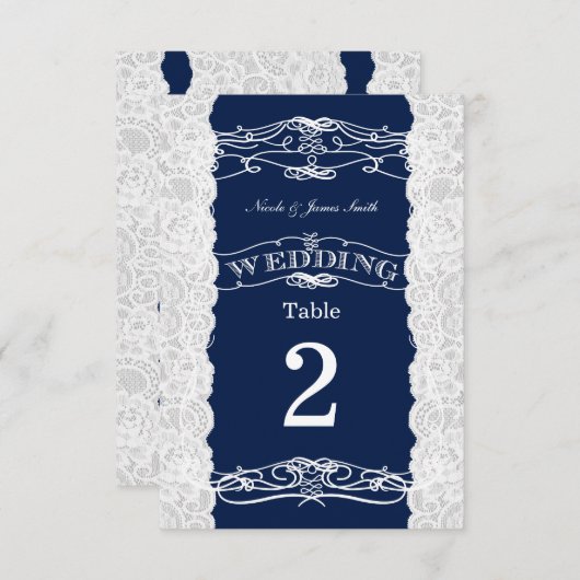 Cartes de numéros de table de mariage en dentelle (Devant / Derrière)