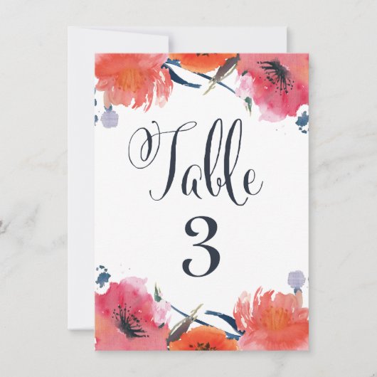 Cartes de numéros de table de mariage florales aqu (Devant)