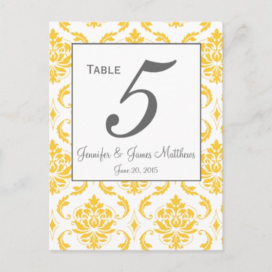 Cartes de numéros de table de mariage gris damas j (Devant)