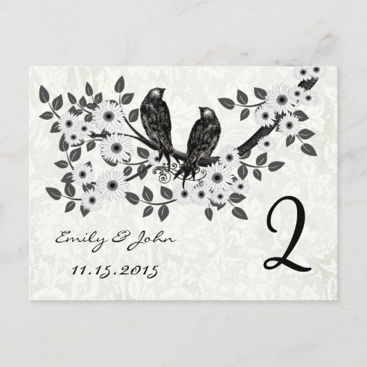 Cartes de numéros de table de mariage oiseaux vint (Devant)