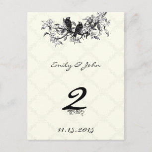 Cartes de numéros de table de mariage oiseaux vint