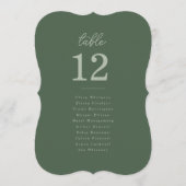 Cartes de numéros de table de mariage vert forêt (Devant)