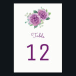 Cartes de numéros de table de Roses pourpres<br><div class="desc">Ces numéros de table mariages sont dotés de roses aquarelles. L'avant et l'arrière des cartes ont le même design. Pour commander, entrez votre numéro de table et cliquez sur "Ajouter au panier" pour chaque numéro de table. Ces cartes de numéro de table mariages font partie de la Collection de Mariages...</div>