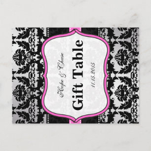 Cartes de numéros de table en damas rose argent et