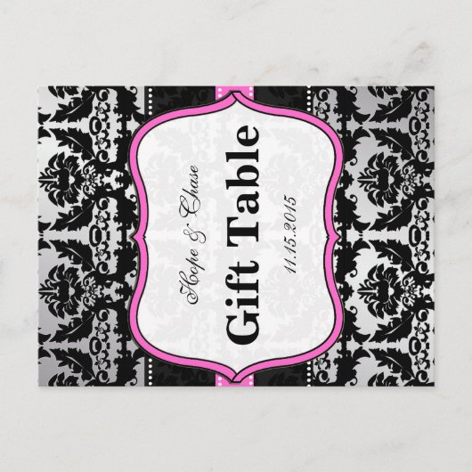 Cartes de numéros de table en damas rose argent et (Devant)