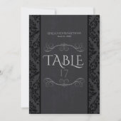 Cartes de numéros de table en damassé noir et gris (Devant)