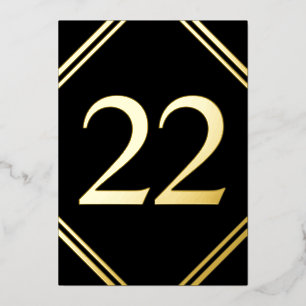 Cartes de numéros de table en feuille d'or et noir