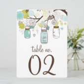 Cartes de numéros de table en pots Mason bleus et  (Debout devant)