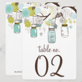 Cartes de numéros de table en pots Mason bleus et  (Devant / Derrière)