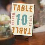 Cartes de numéros de table en typographie audacieu<br><div class="desc">Épatez vos invités de mariage avec cette carte de numéro de table personnalisée amusante et audacieuse ! Une typographie audacieuse d'inspiration sud-ouest en or rétro, bleu poussiéreux et rose blush est la façon parfaite et amusante de mettre vos invités dans l'ambiance de votre mariage. Vous pouvez personnaliser tous les textes...</div>