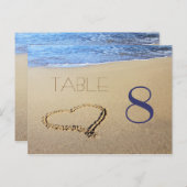 Cartes de numéros de table Heart in Sand (Devant / Derrière)