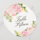 Cartes de numéros de table rondes aux pivoines ros (Devant / Derrière)