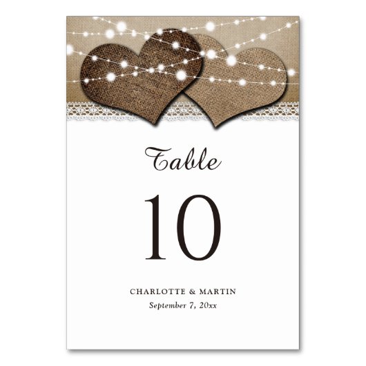 Cartes de numéros de table Rustic Country Burlap a (Dos)