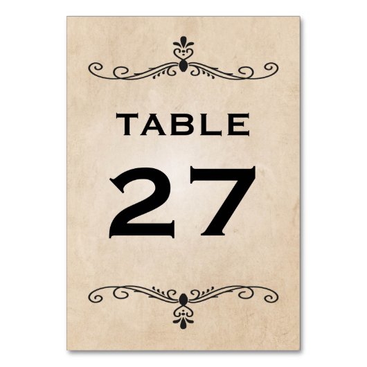 Cartes de numéros de table Vintage rustique (Dos)
