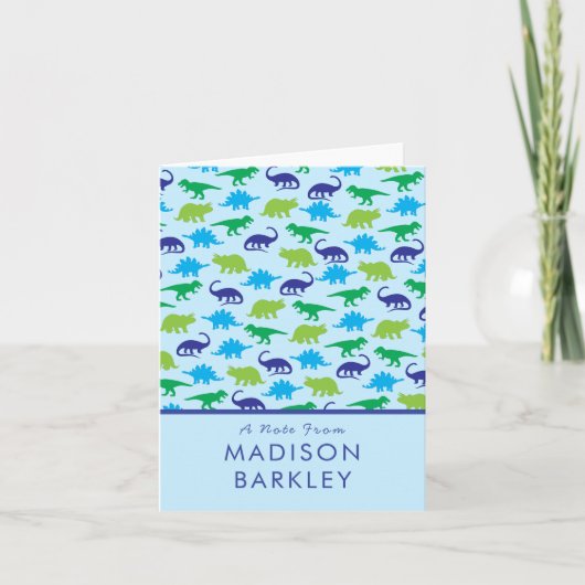Cartes de papeterie pour enfants dinosaure bleu mi (Devant)