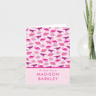 Cartes de papeterie pour enfants Dinosaure Rose Mi