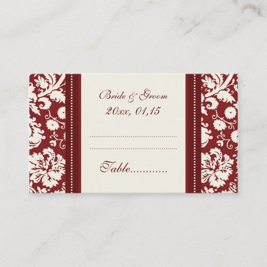 Cartes de paramètres de table Red Mariage damassé (Devant)