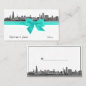 Cartes de place Aqua BW Etched de Chicago Skyline  (Devant / Derrière)