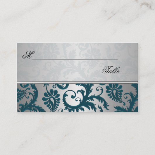 Cartes de place Argent et Turquoise Damask II (Devant)