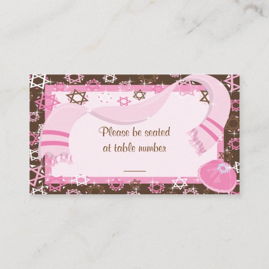 Cartes de place de la table de Bat mitzvah rose et (Devant)
