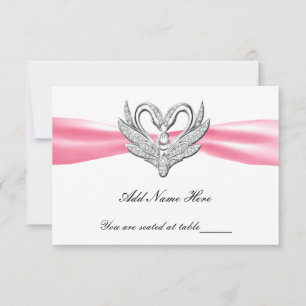 Cartes de place de table en argent rose ruban